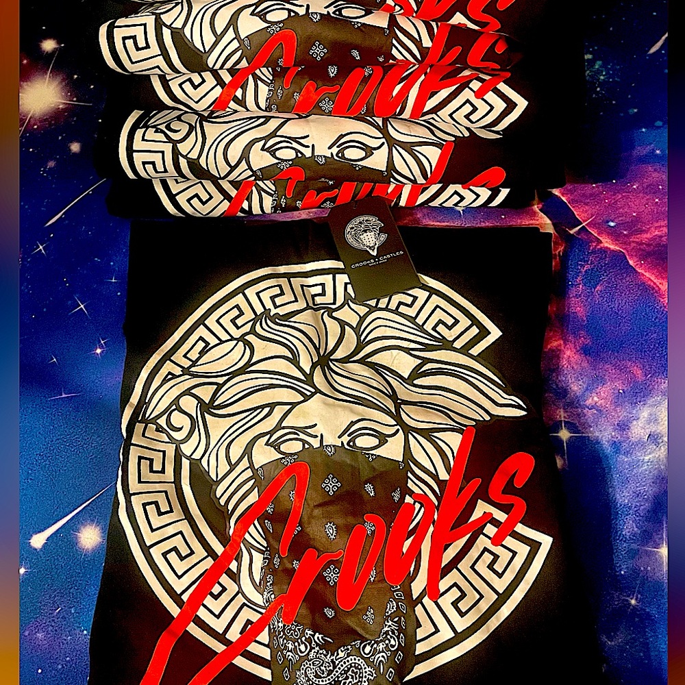 Crooks & Castles Black crew with Red Graphic designs